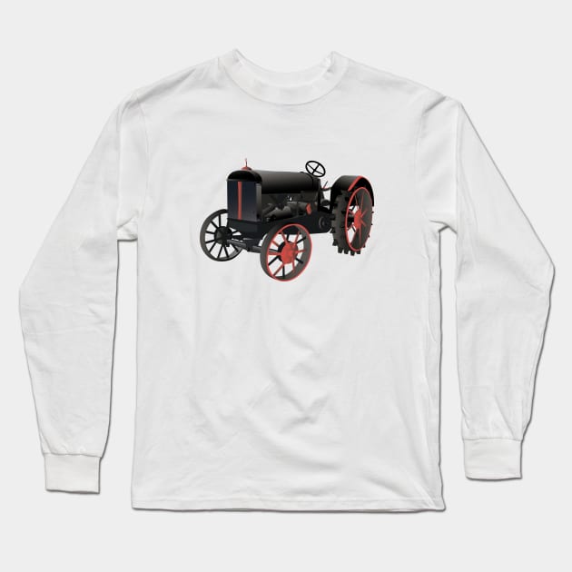 Black and Red Old Tractor Long Sleeve T-Shirt by NorseTech